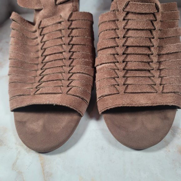 Zodiac Light Brown Suede Leather Woven Sandal Heels - Picture 3 of 7